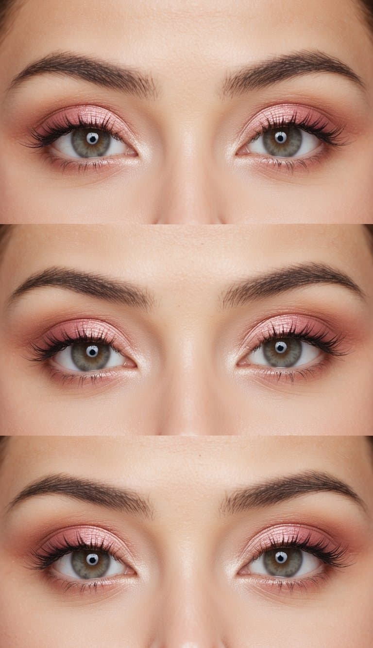 A close-up of blush-toned eyelids with elegant and romantic soft glam eye makeup