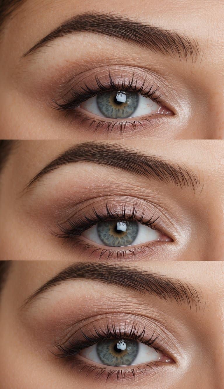 A soft, hazy tea rose eye makeup look with elegant and romantic vibes, featuring neutral tones and a subtle shimmer