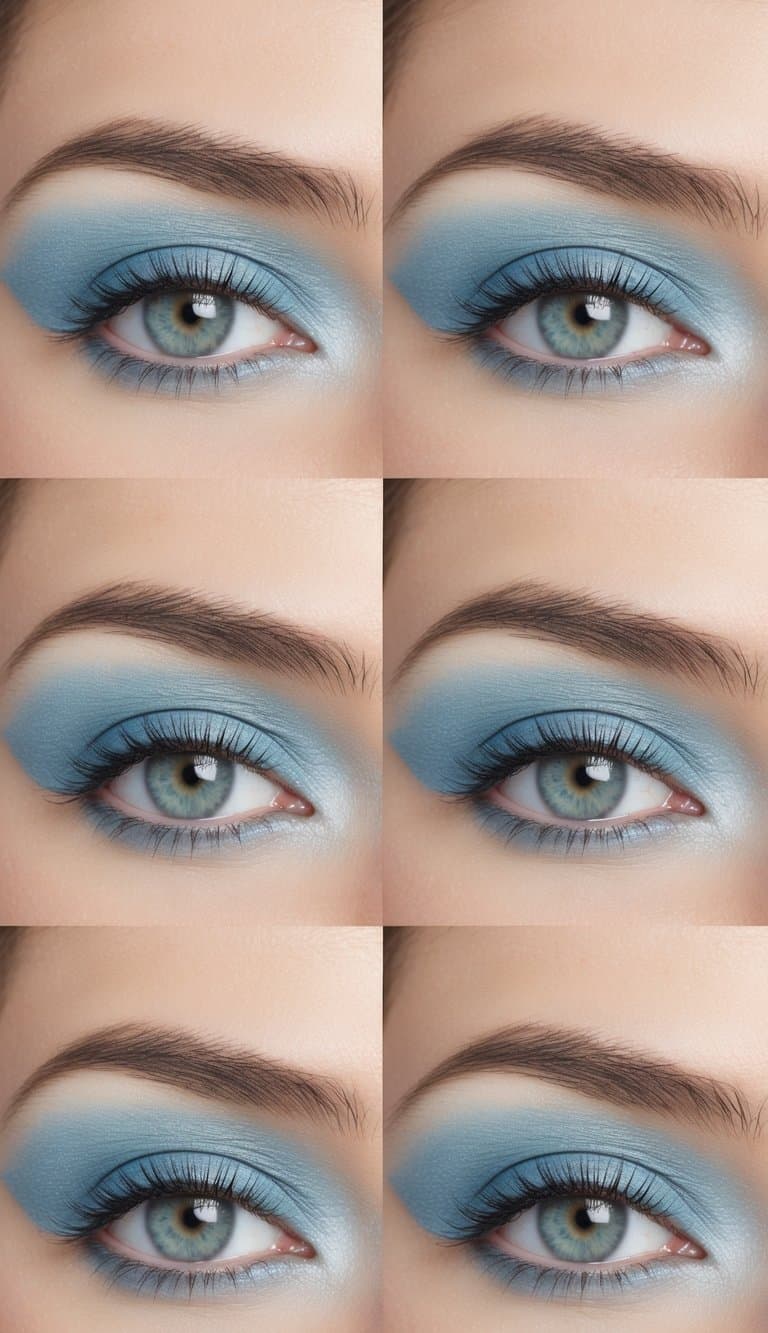 A serene sky blue layer of eye makeup with fresh and floral-inspired spring colors