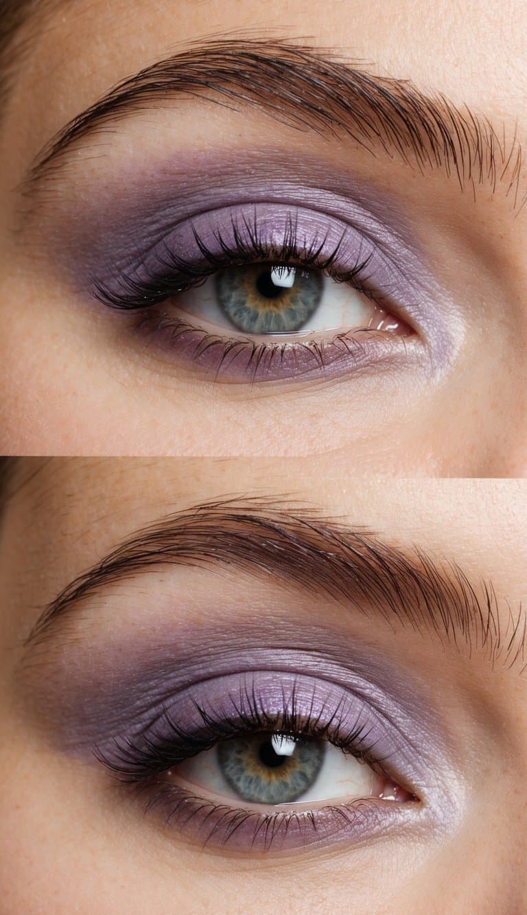Soft lavender eye shadow applied to eyelid, with subtle matte finish