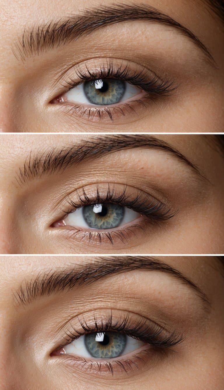Soft beige eyeshadow layered over eyelids with subtle matte finish
