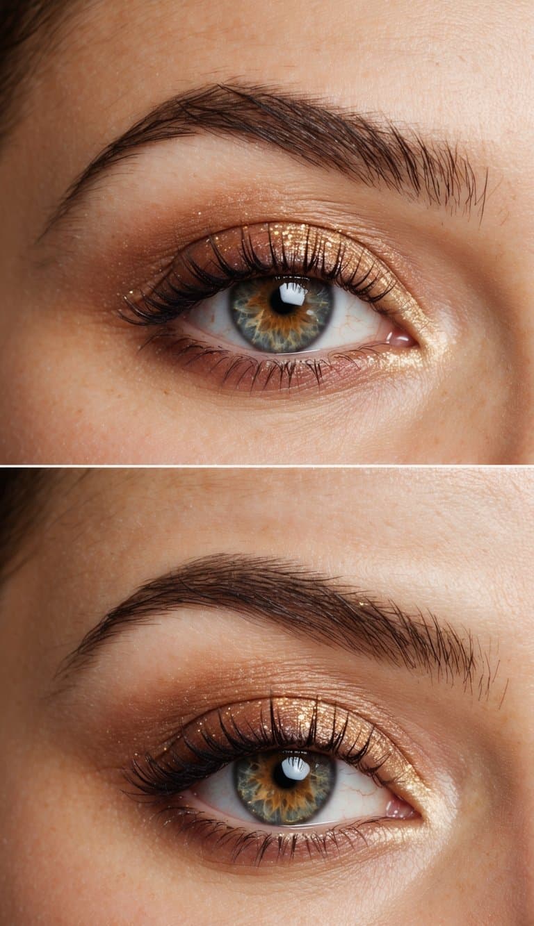 A sunset-lit eye with subtle glitter, elegant and refined
