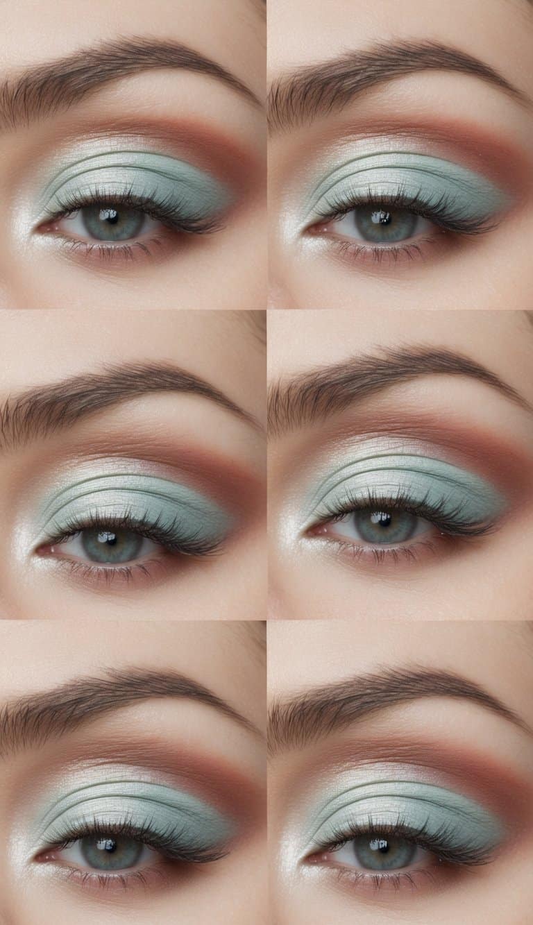 A soft, pastel-colored palette of eye shadows arranged in a romantic and elegant composition