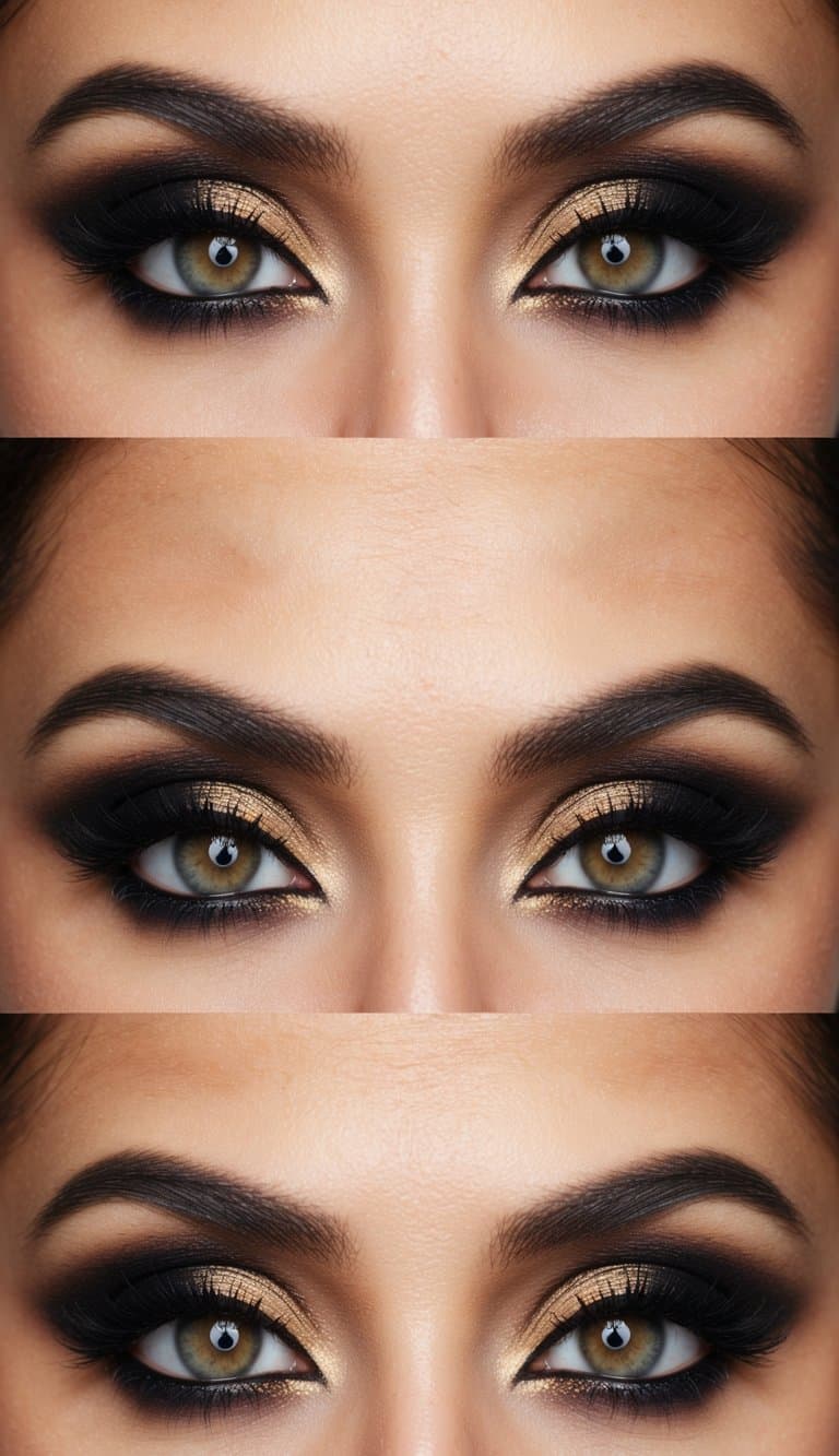 A woman's eyes with dramatic vintage-inspired makeup, mysterious and alluring