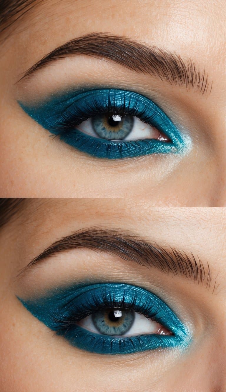 Vibrant teal blue eyeshadow on a smooth, unblemished surface