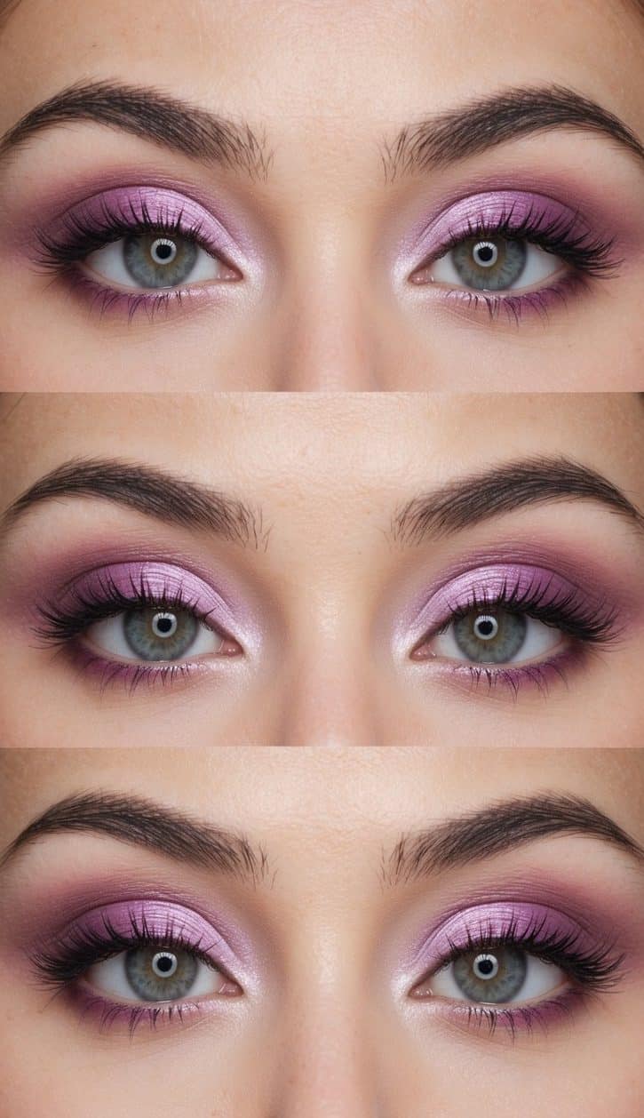 Soft lilac pastels blending together in a romantic and flirty eye makeup look