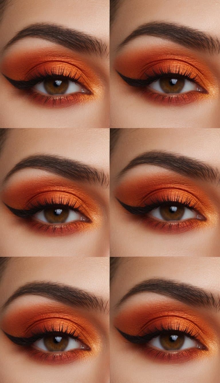 Fiery orange eye makeup palette with burnt sienna and warm tones