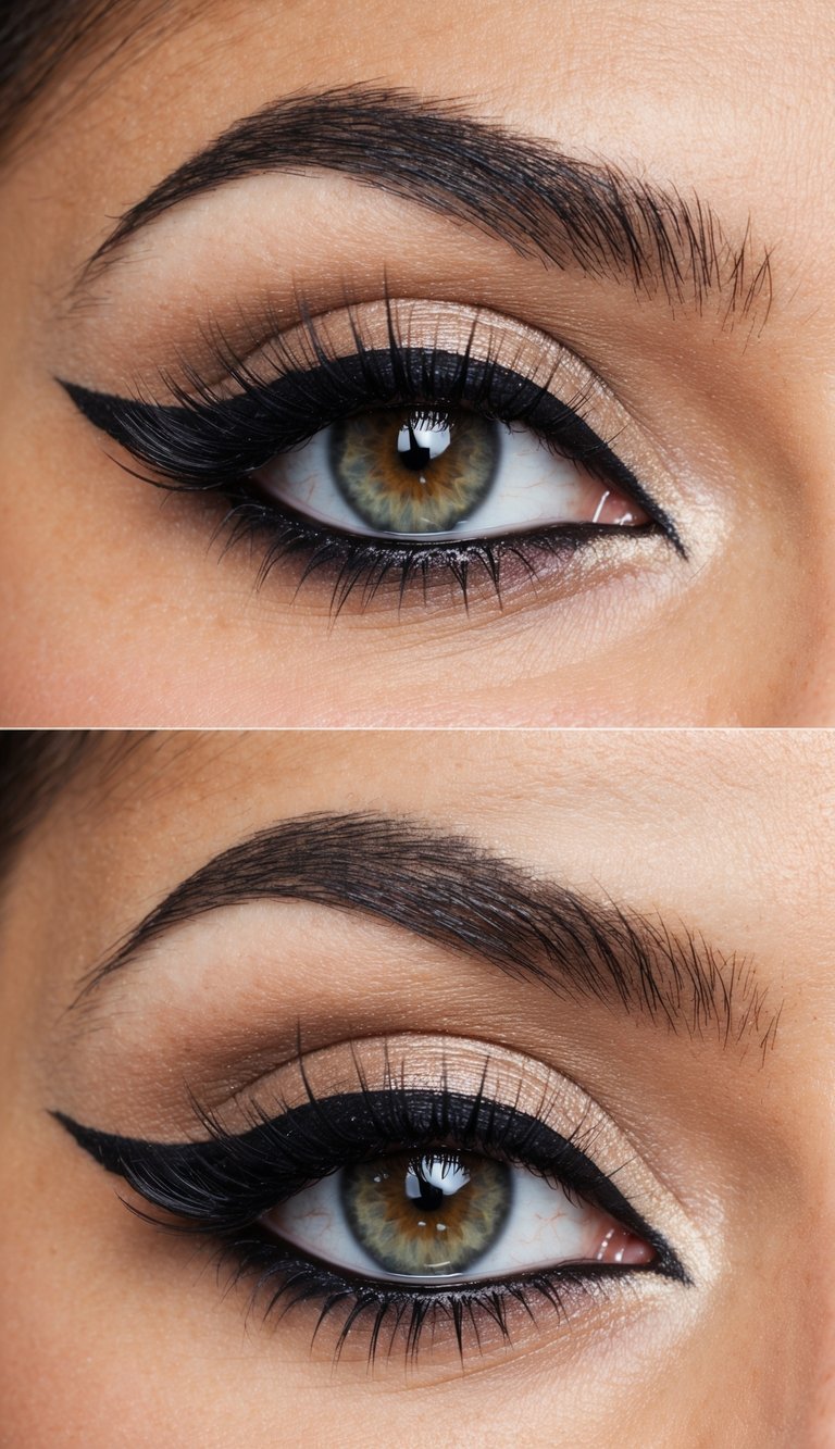 A bold cat eye makeup look with an extra long flick, showcasing elegance and style for any occasion