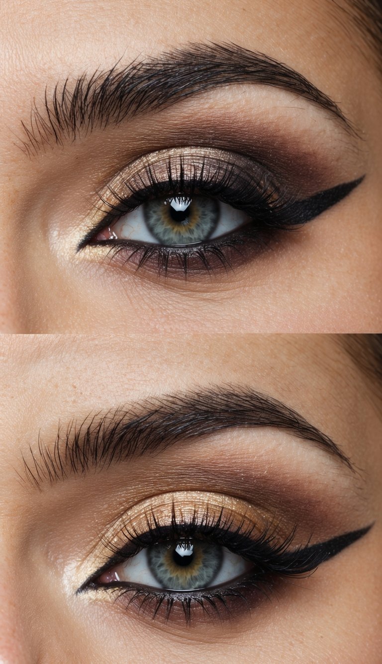 A close-up of two-tone eyeshadow gradient with a clean wing, creating a fierce and lifted fox eye makeup look