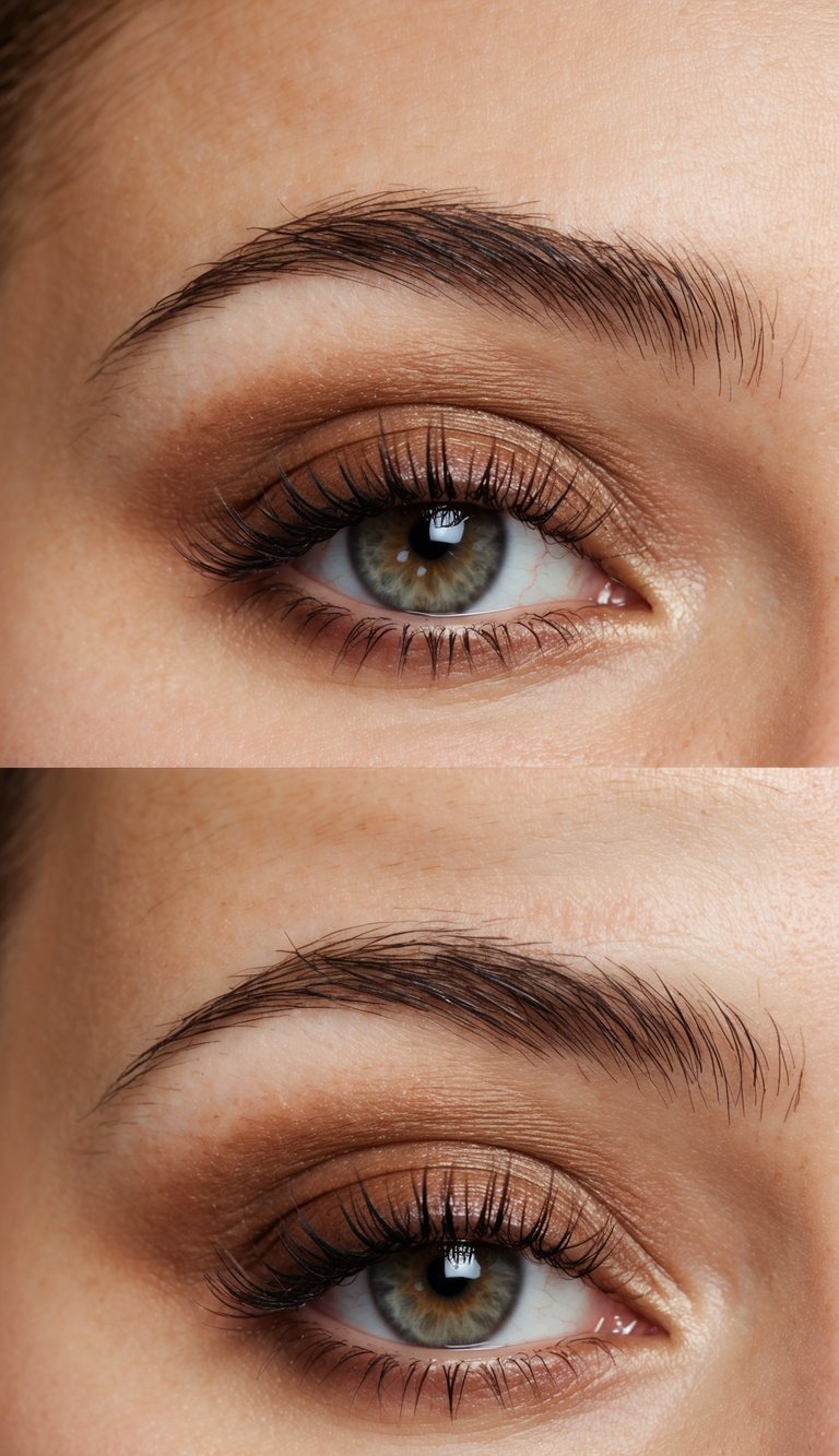 Soft brown eyeshadow blended under lower lashes, creating a gentle, innocent charm