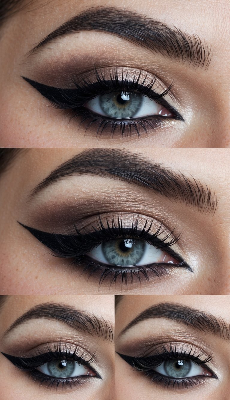 A fierce, lifted look with winged liner and soft smokey eye shadow, showcasing 50 fox eye makeup styles