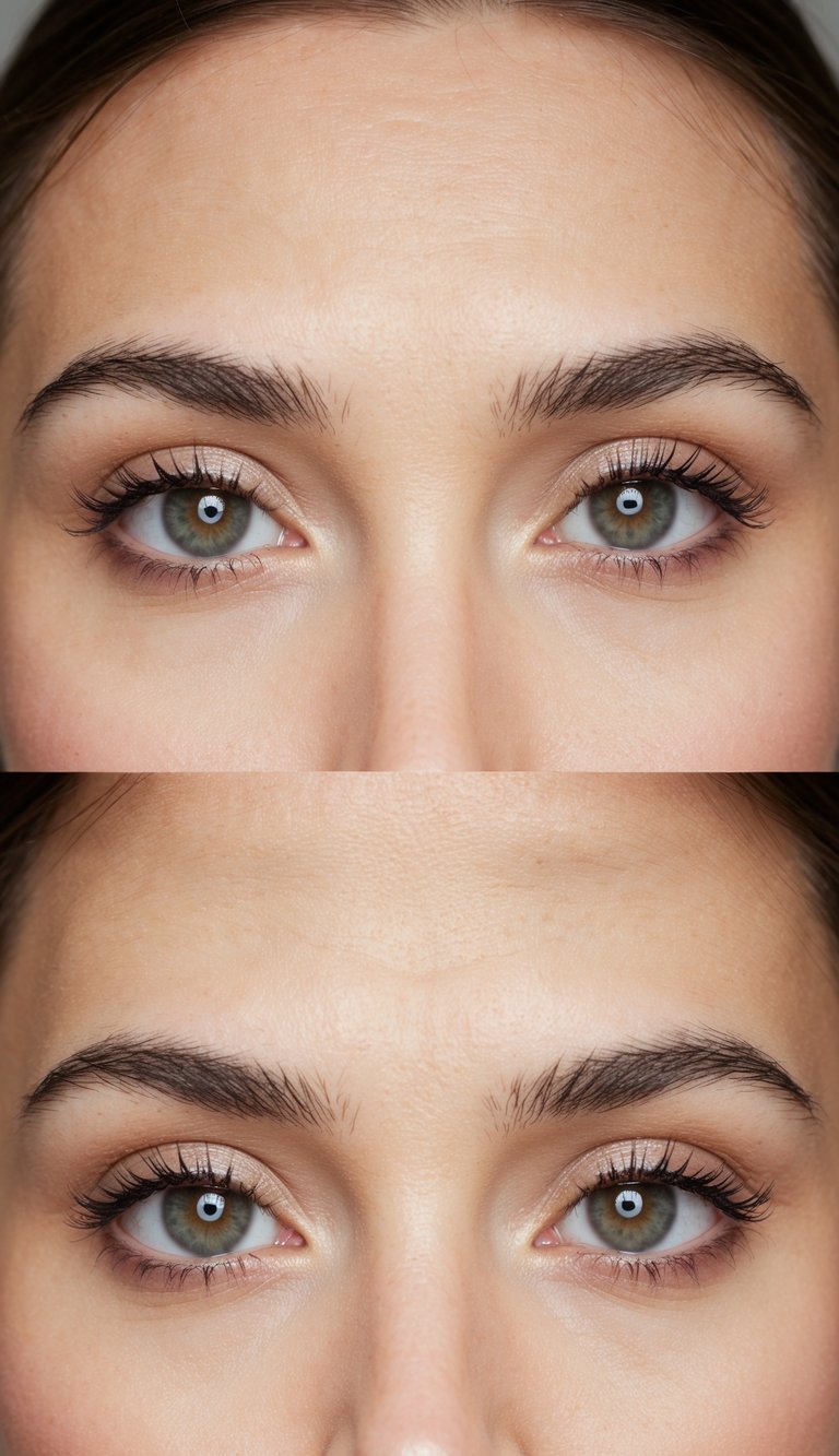 Soft, doe-eyed makeup look with minimal eye contouring. Delicate, innocent charm
