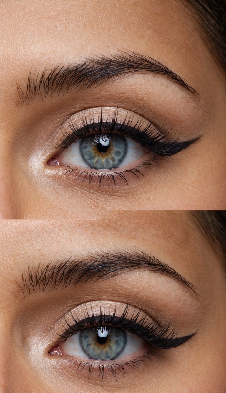 A close-up of an eyelid with a soft, defined cut crease makeup look