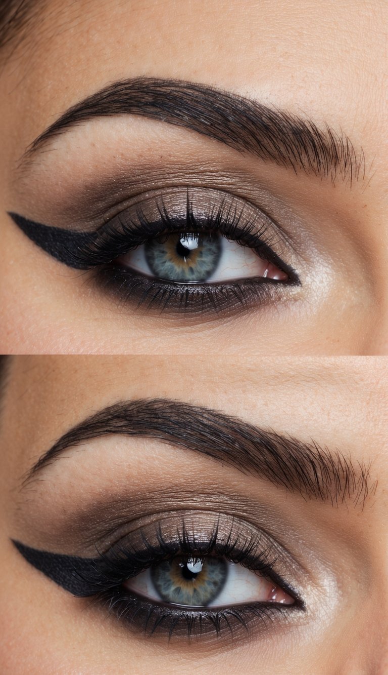 A close-up of an eyelid with a defined crease, using a matte shade for contrast in a cut crease eye makeup look