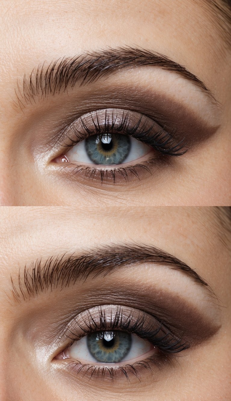 A close-up of an eyelid with a transition shade blended just above the crease, creating a smooth transition for a cut crease eye makeup look