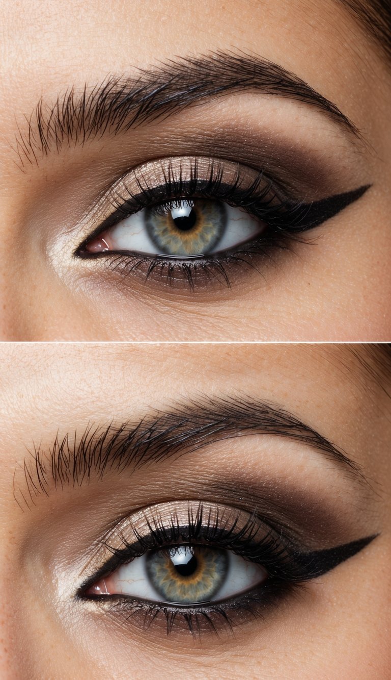 A close-up of an eye with a highlighted inner corner, showcasing a cut crease eye makeup look