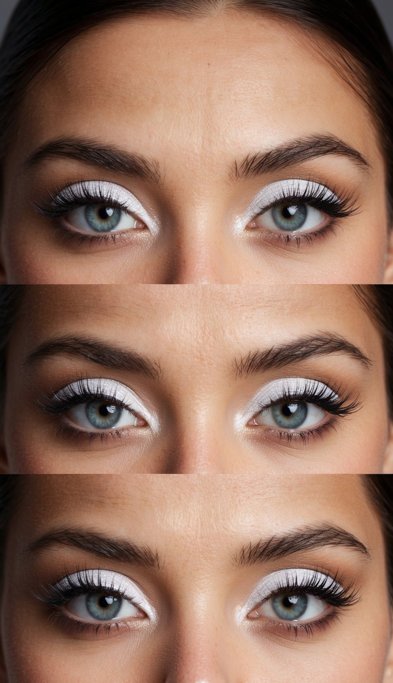 Subtle white shimmer on inner corners of a futuristic eye makeup look