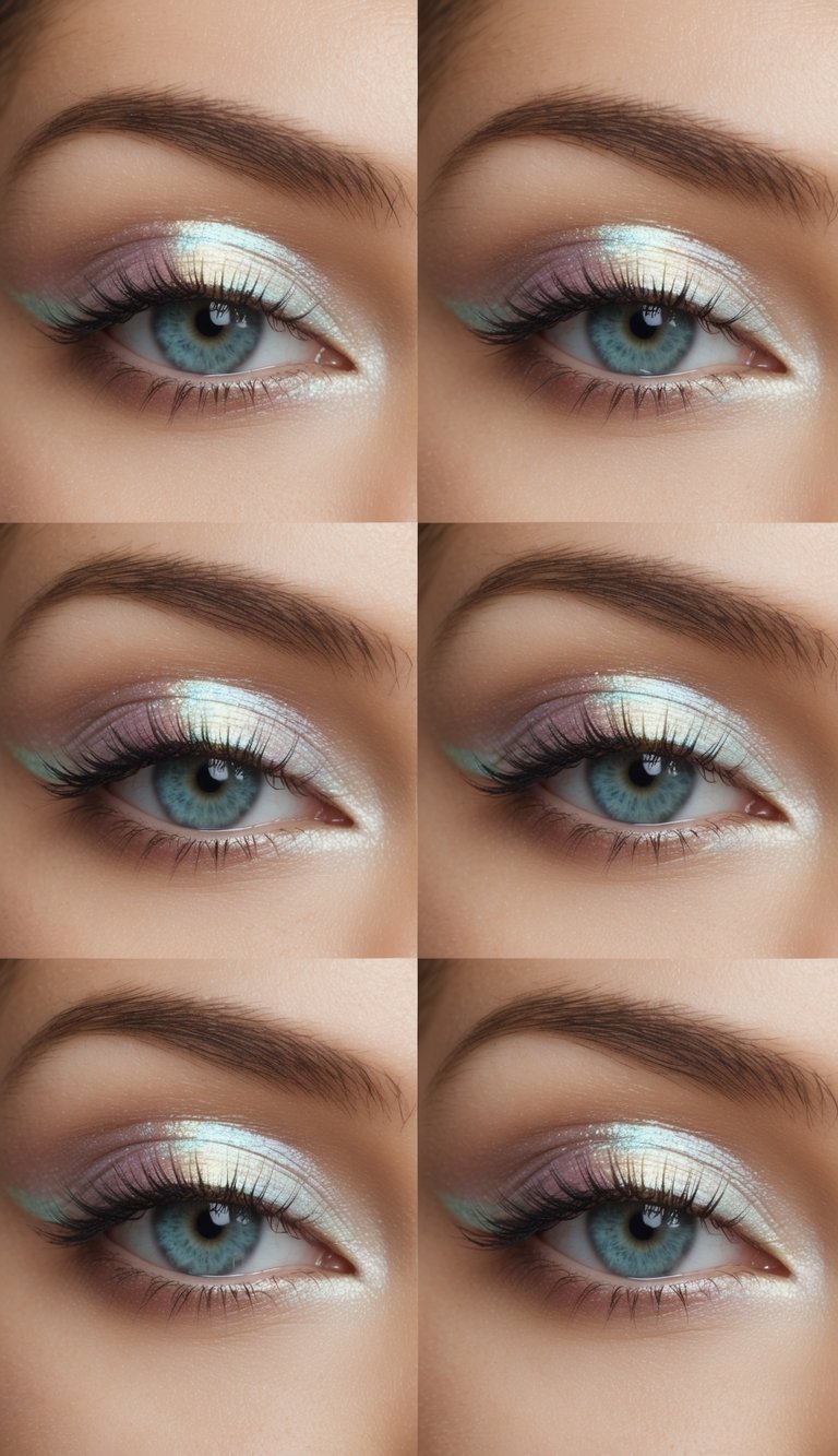 A palette of iridescent pearl shadows arranged in a soft, luminous design