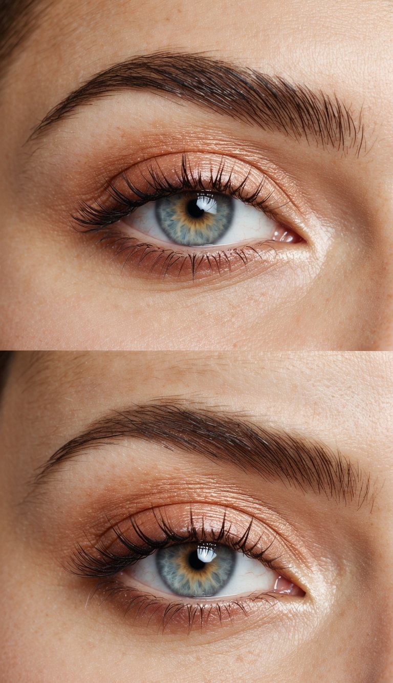 A palette of pearlescent peach eyeshadow with soft, luminous finish