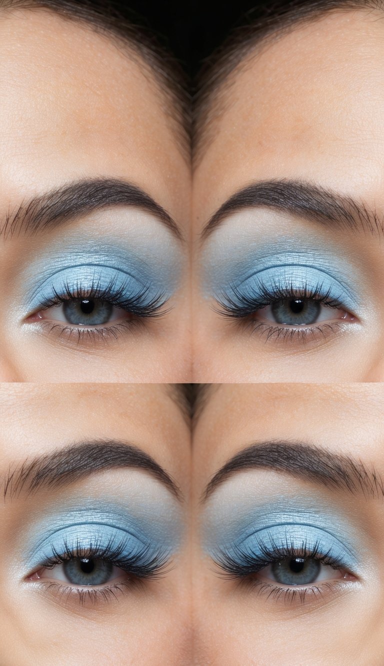 Soft, luminous light blue eyeshadow on a pair of closed eyelids
