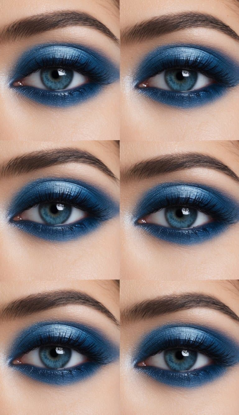An icy blue smokey eye with glossy lips, featuring bold and cool beauty