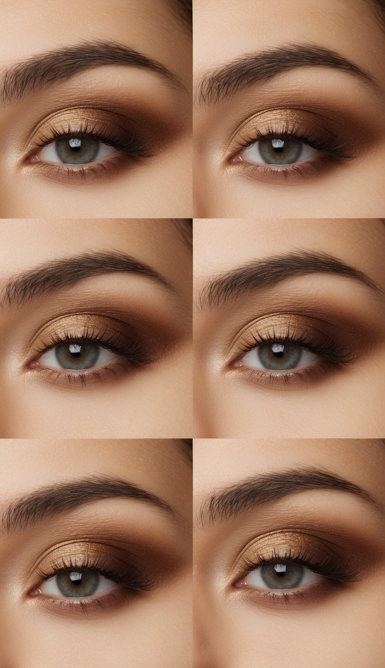 A soft sepia-toned scene with gentle shadows and soft brown eye makeup for a natural, everyday elegance