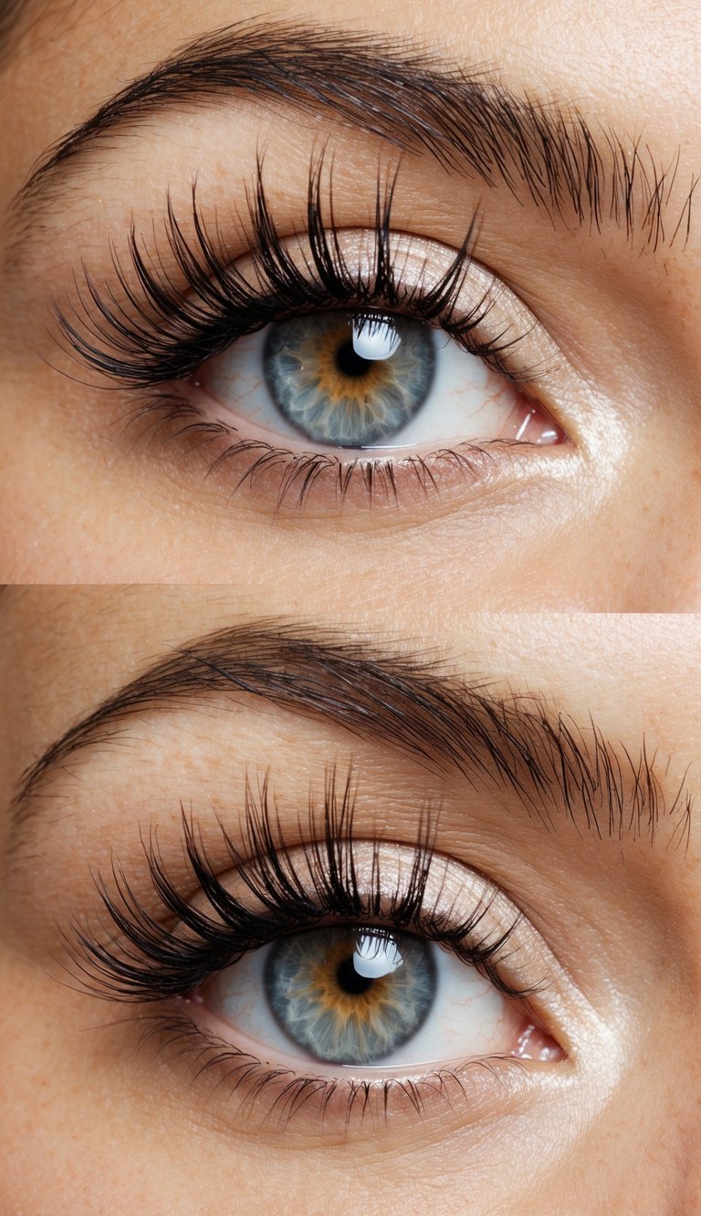 Soft light illuminates a close-up of eyelashes with a subtle pearl shimmer