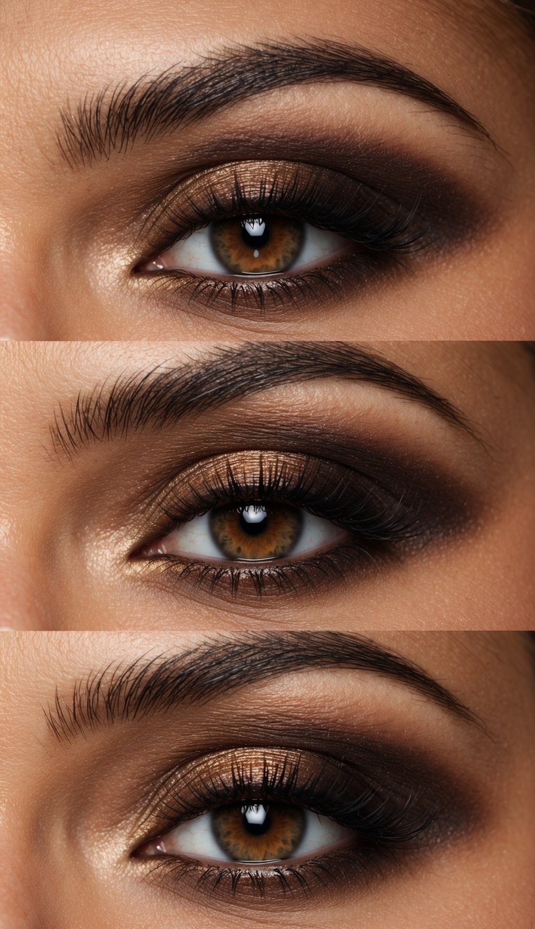 Soft light illuminates the inner corners of a smoky brown eye, creating a warm and sultry vibe