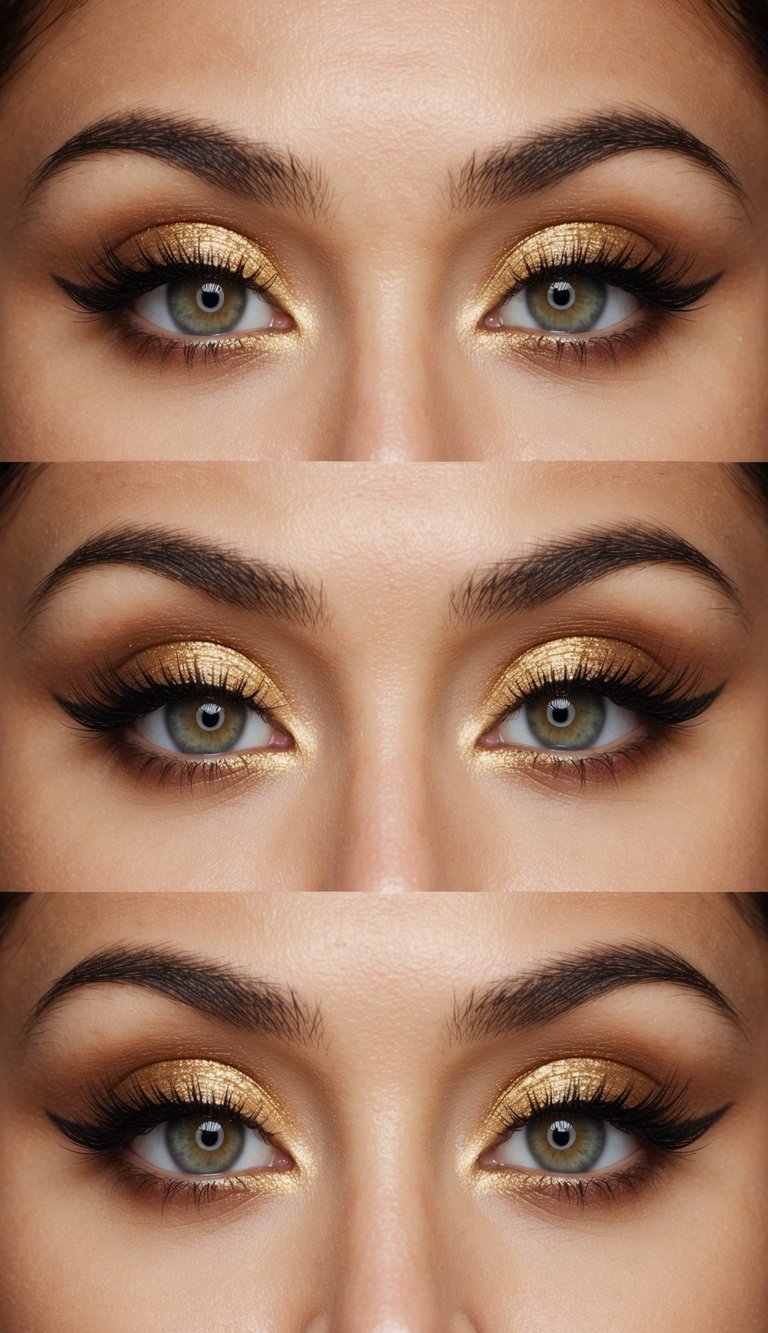 A close-up of a golden halo eye with voluminous mascara