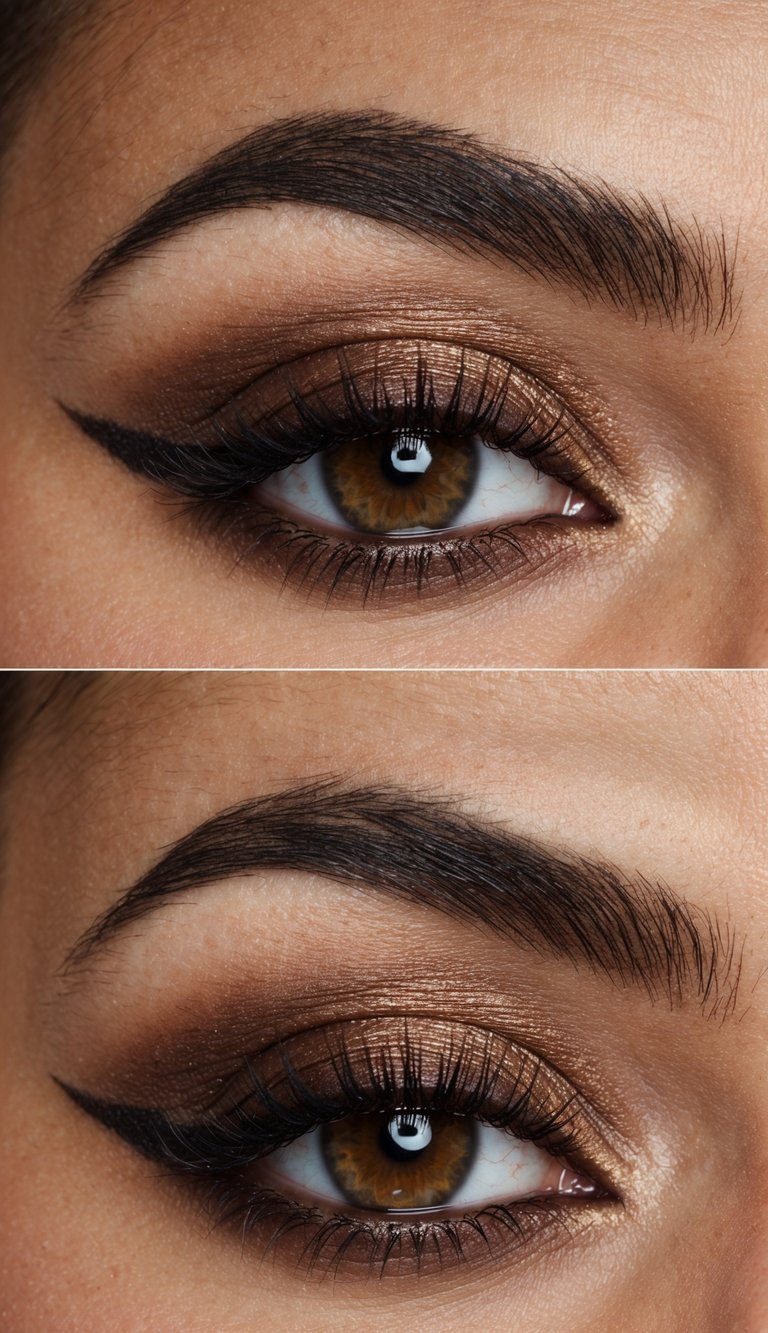 A close-up of a smoky brown eye with warm mocha tones for sultry vibes