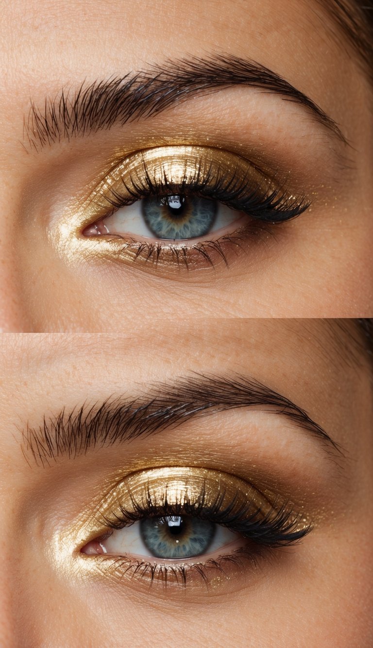 A gold foil lid with a matte crease, glowing with glamour