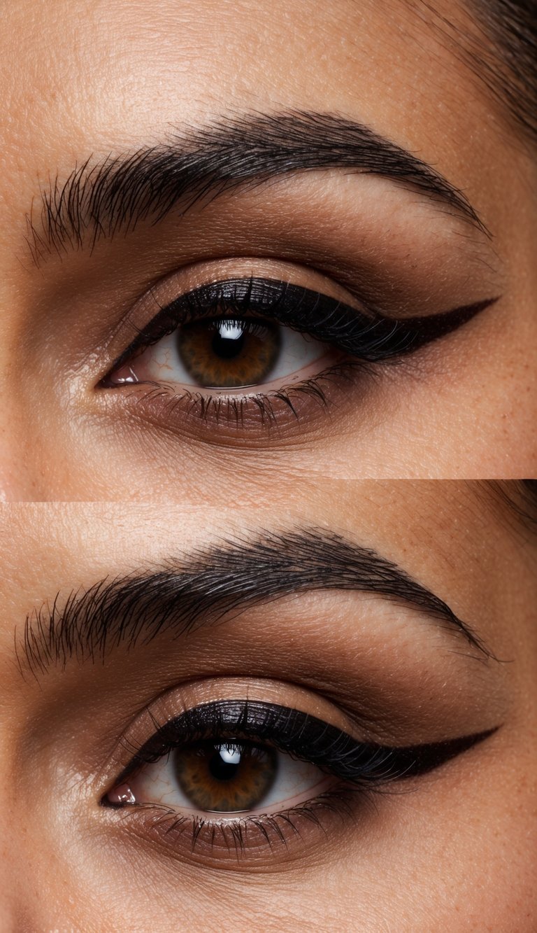 Smokey brown gel liner applied to eyelids, creating sultry, warm vibes