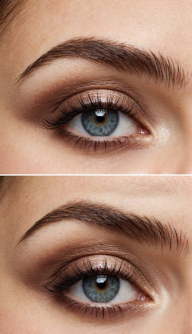 A transition shade is applied above the crease line on a hooded eye