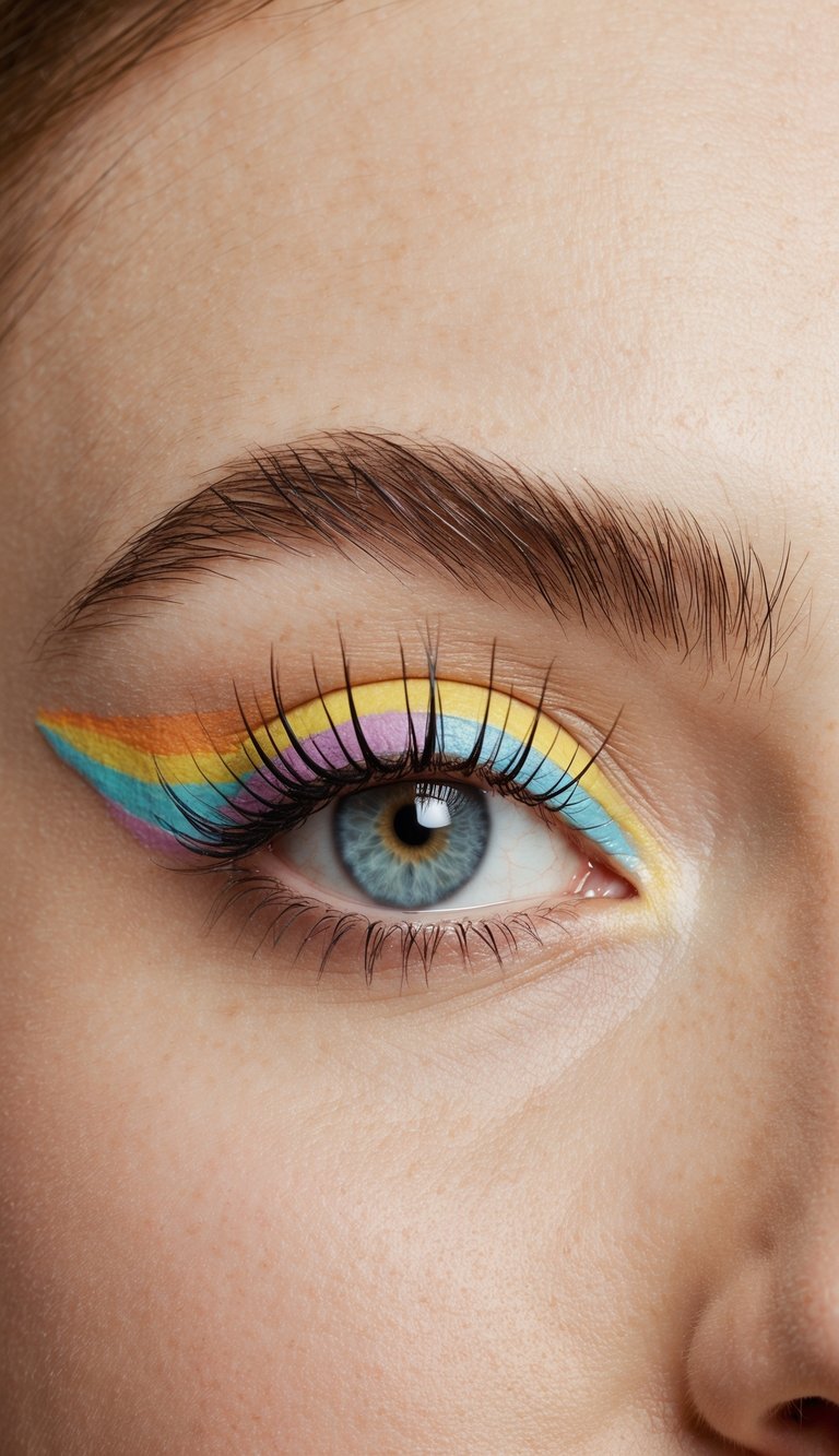 Pastel rainbow eyeliner wings on a blank canvas