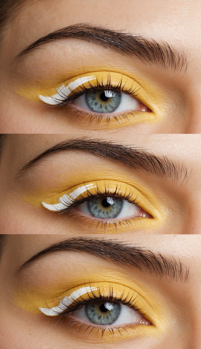 Soft lemon yellow eyeshadow with delicate white accents on a closed eyelid