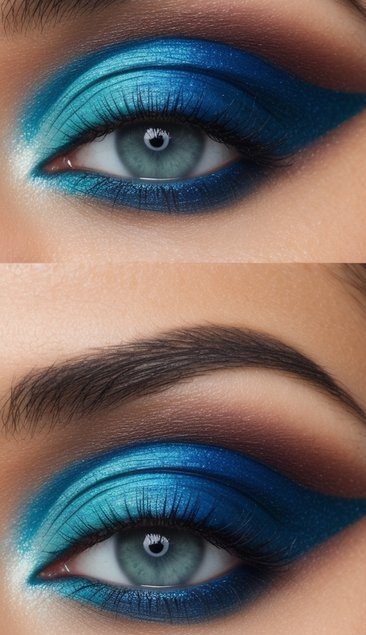 Vibrant ocean wave gradient colors swirling together, creating a mesmerizing and artistic smokey eye makeup look