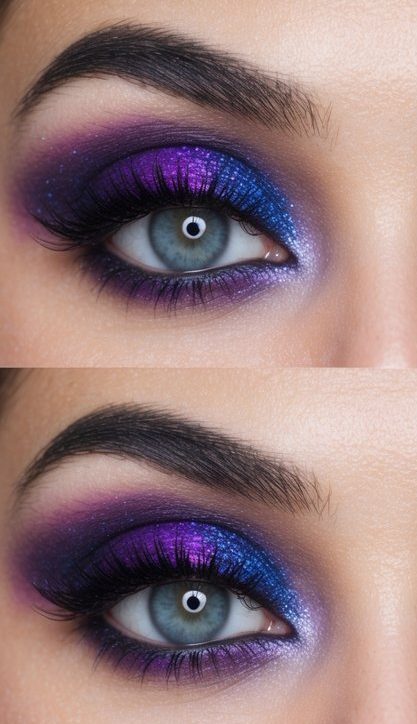 A cosmic backdrop of swirling galaxies with vibrant purples and blues