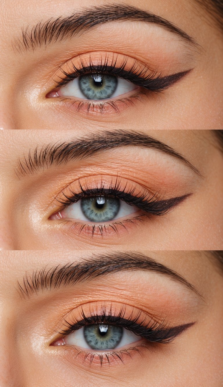 A close-up of a vibrant peach sorbet eye makeup look with a crease detail, inspired by summer