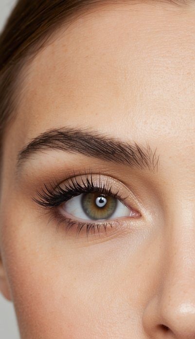 Soft waves frame doe eyes makeup, exuding innocent charm