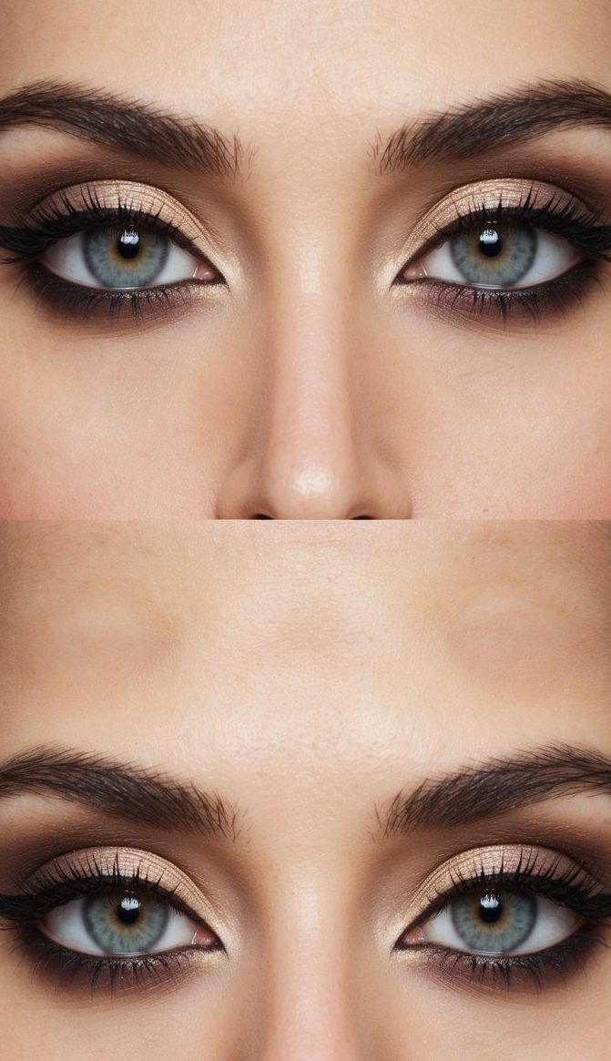 Two contrasting colors layered in a double cut crease eye makeup look