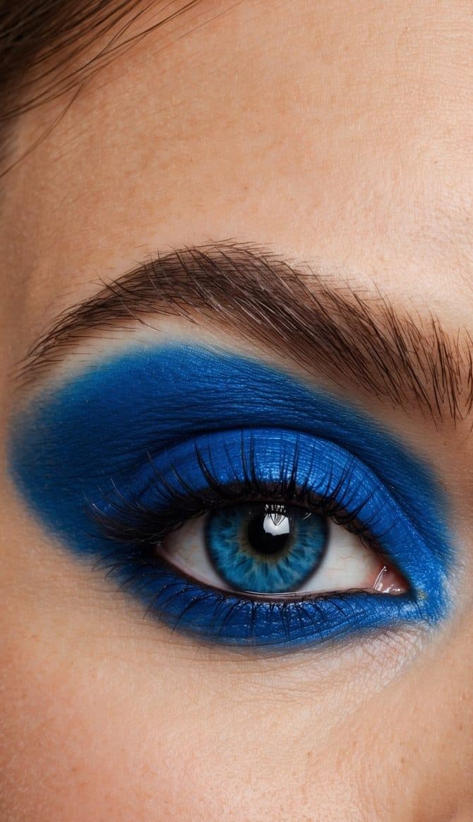 A royal blue smokey eye with a matte finish, showcasing bold and cool beauty