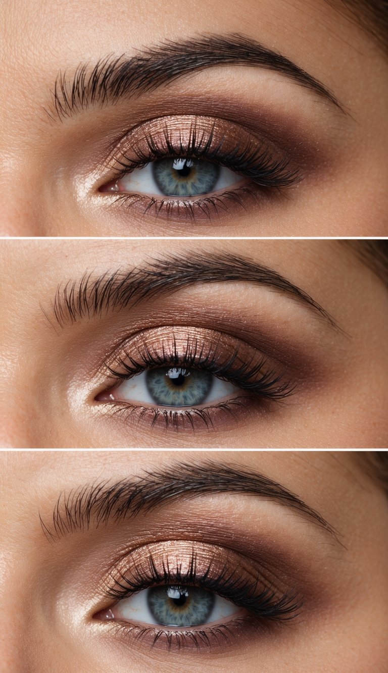 A close-up of a smoky rose gold eye makeup look with a defined crease, showcasing the soft glam inspiration for a glamorous moment