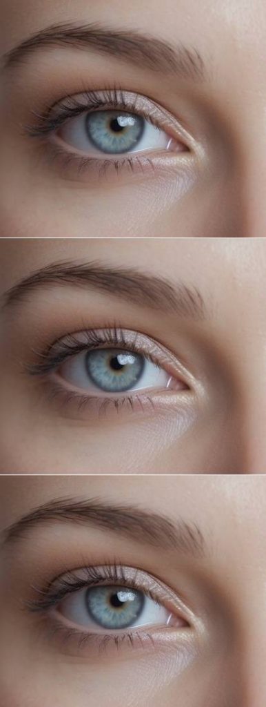 White eye makeup idea with a soft gradient effect using minimal shimmer and natural tones