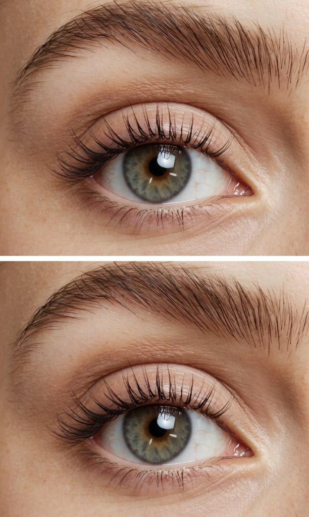 Natural eye with no eyeshadow, soft lashes, and clean skin—showcasing one of the freshest basic eye makeup ideas with a no-makeup effect.