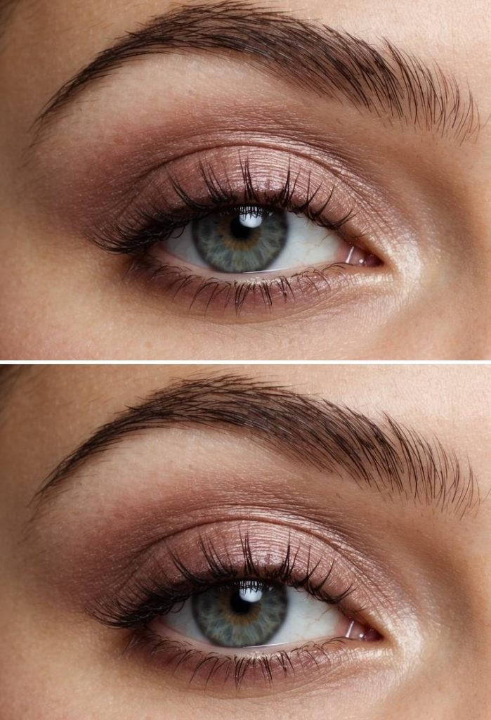 Close-up of a softly blended dusty mauve eyeshadow, showing a clean and wearable basic eye makeup idea.