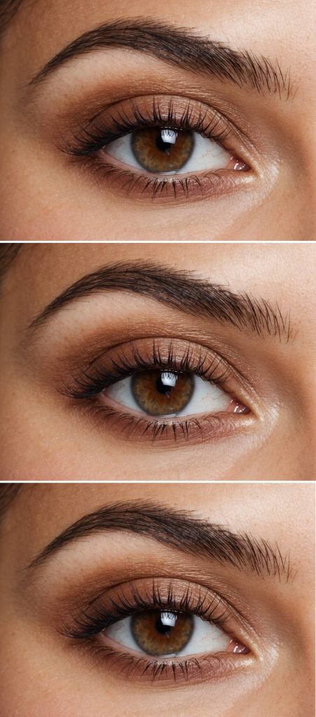 Soft clay-toned eyeshadow with a subtle finish, offering minimalist eye makeup ideas for brown eyes.