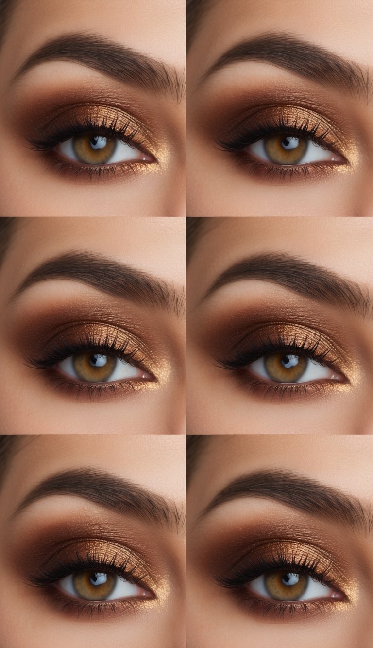 Imagine sipping spiced cider by the fire—this thanksgiving eye makeup idea captures that feeling with gold lids and soft, smoky brown edges.