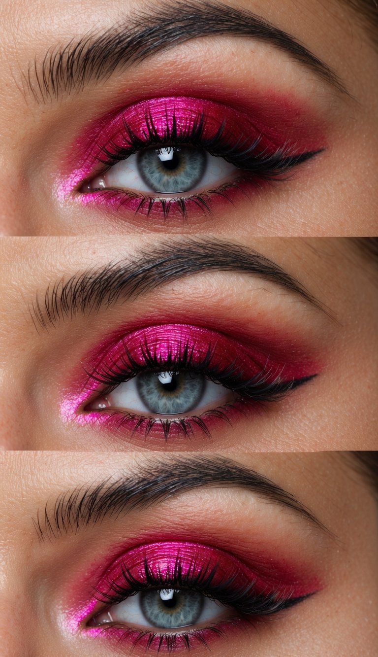 Valentine's Day eye makeup ideas showcasing saturated fuchsia eyeshadow, darker pink shading, smooth blending, and a bold editorial finish.