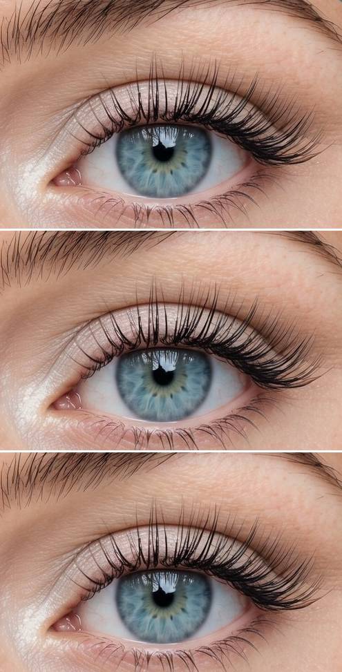 White eye makeup idea with soft pearlescent shimmer on the lid and natural lash definition