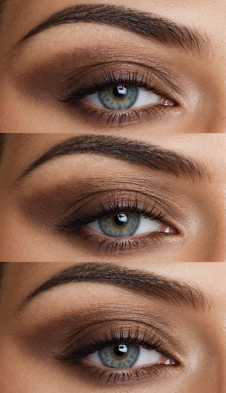 Warm cocoa shadow fading outward from the lid to the crease, illustrating a gentle gradient typical of beginners eye makeup styles.